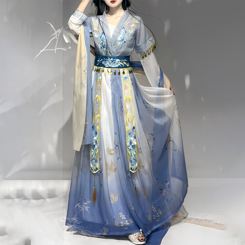 洛竹2026年原创汉服拂铃花唐制齐腰唐褙子襦裙绣花中国风日常夏款