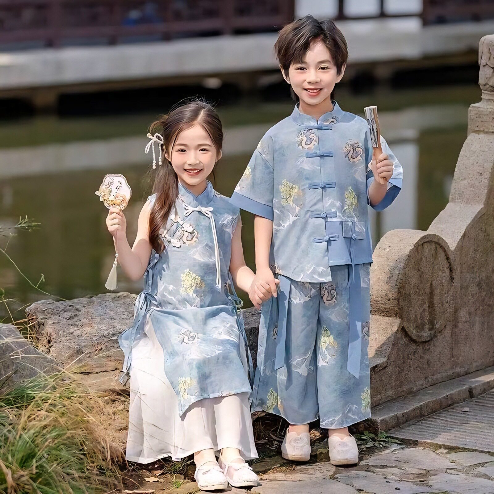 女童汉服旗袍春夏款男童唐装演出服新中式国风幼儿园夏季国学服装