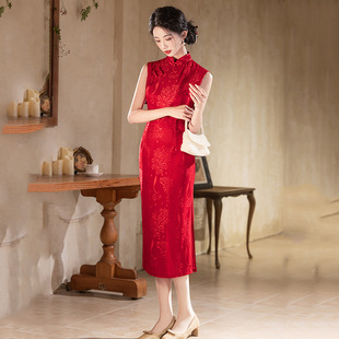 无袖国风新中式长款旗袍2026新款年轻款女新娘敬酒服回门礼服