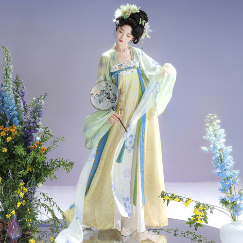 原创唐制法门寺齐胸襦裙【青花】女夏季超仙汉服破裙日常姐妹古装