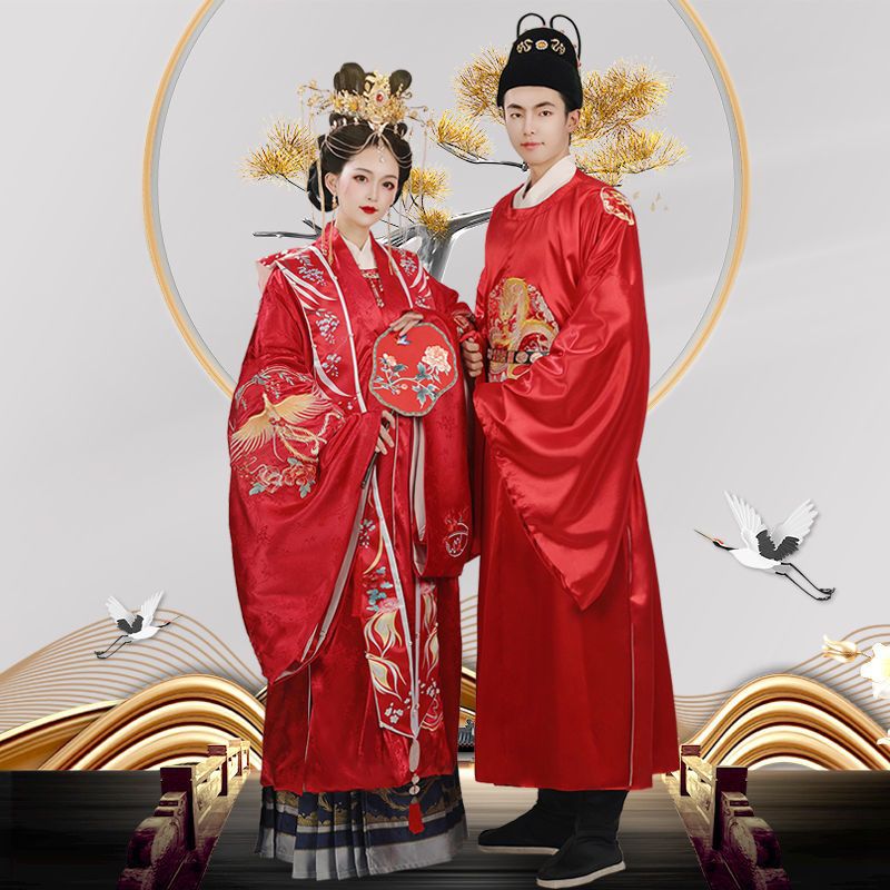 龙凤吟明制汉服女婚服织金成人马面裙霞帔圆领袍秋冬男款情侣套装
