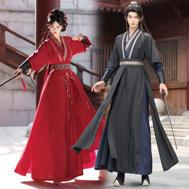 原创汉服宋制万用黑红色劲装cosplay凌辰墨燃漫展加大古风二次元