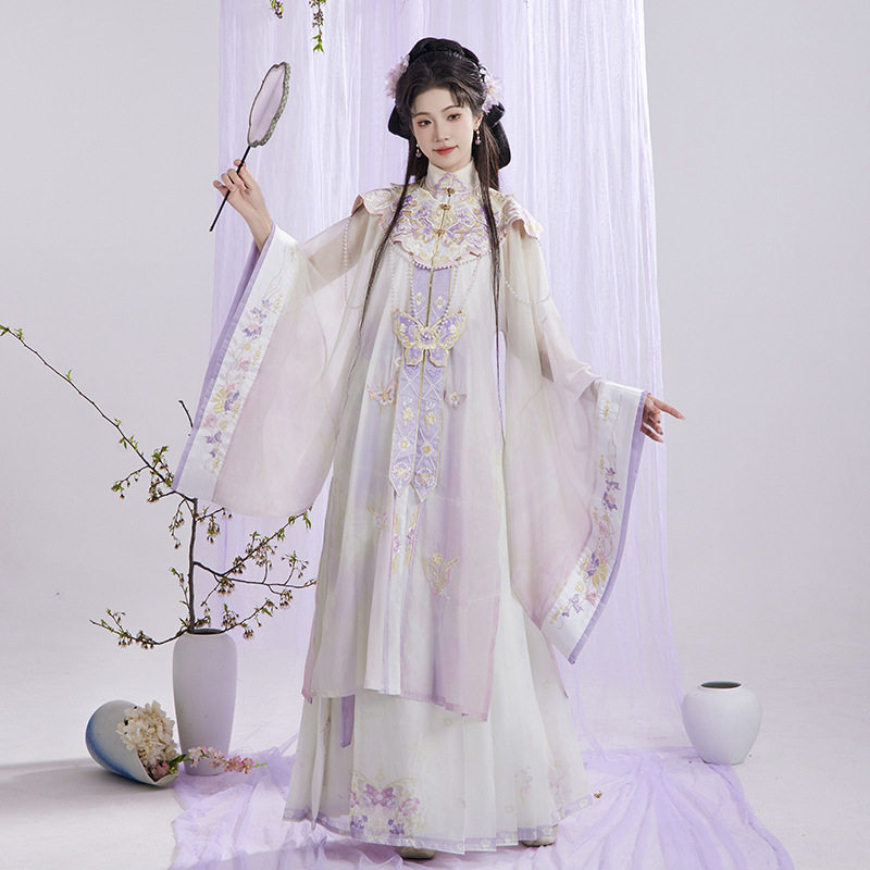 新款汉服女【栩栩】明制立领长衫云肩齐腰马面裙重工刺绣簪花春夏