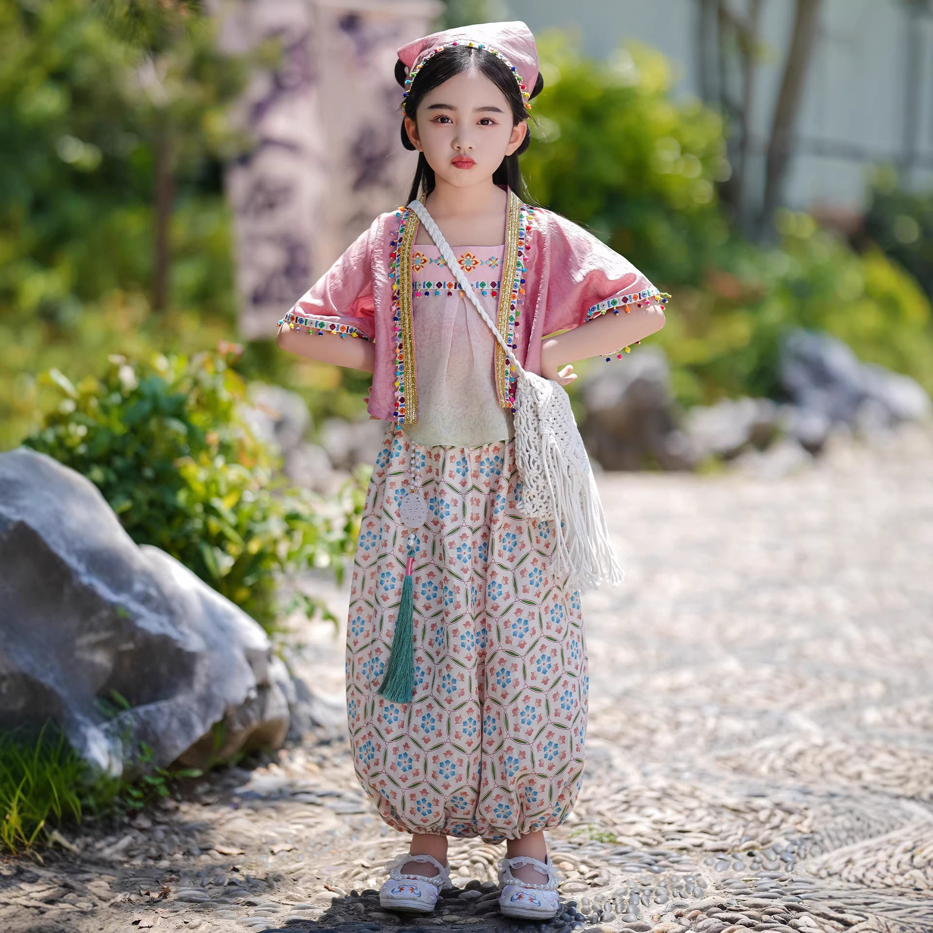原创汉服女童2026新款改良短袖古装儿童古风田园风乡村汉元素套装