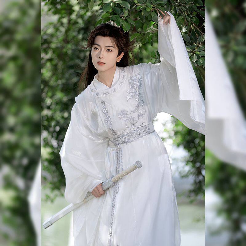 原创唐制圆领袍汉服2026新款春夏季白色男女绣花古风仙气飘逸套装