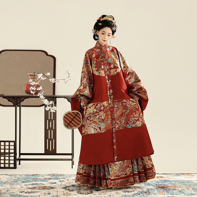 明制重工织金妆花马面裙【凤鸣未央】复原对襟装中式成人礼服婚服