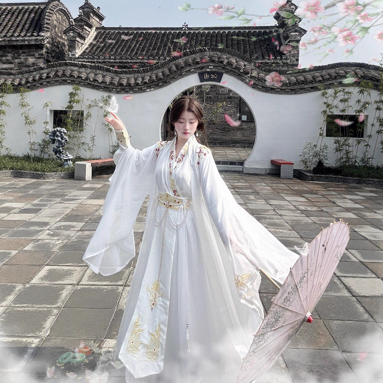 原创汉服2026春秋男女交领白色绣花大袖衫飘逸仙侠古装cos服套装