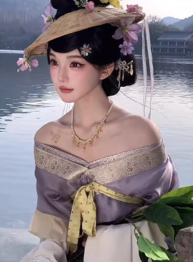 新款隋制汉服女半袖襦裙蔽膝袿衣复原刺绣齐胸汉服露肩装显瘦超仙