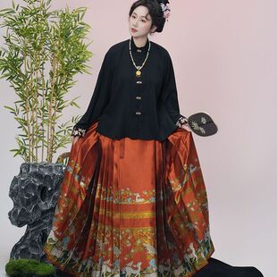 原创汉服2026新款《春山鹿鸣》新中式中国风仿妆花马面裙日常通勤