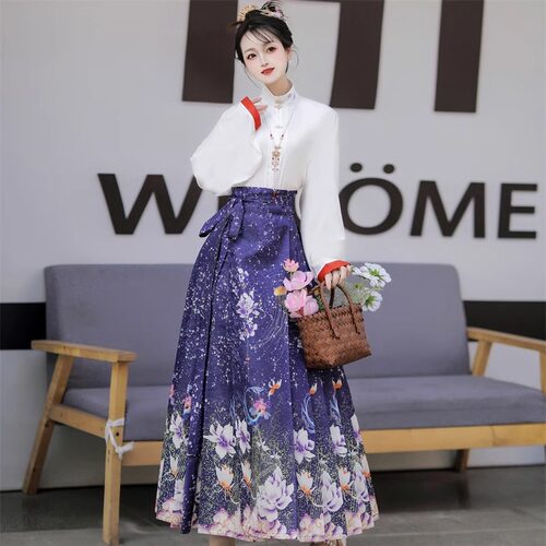 原创汉服女2026新款 繁星 印花马面裙套装明制日常通勤新中式国风