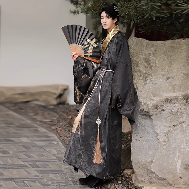 2026新款正版原创汉服男女同款道袍织金泼墨霸气黑色明制春秋古装