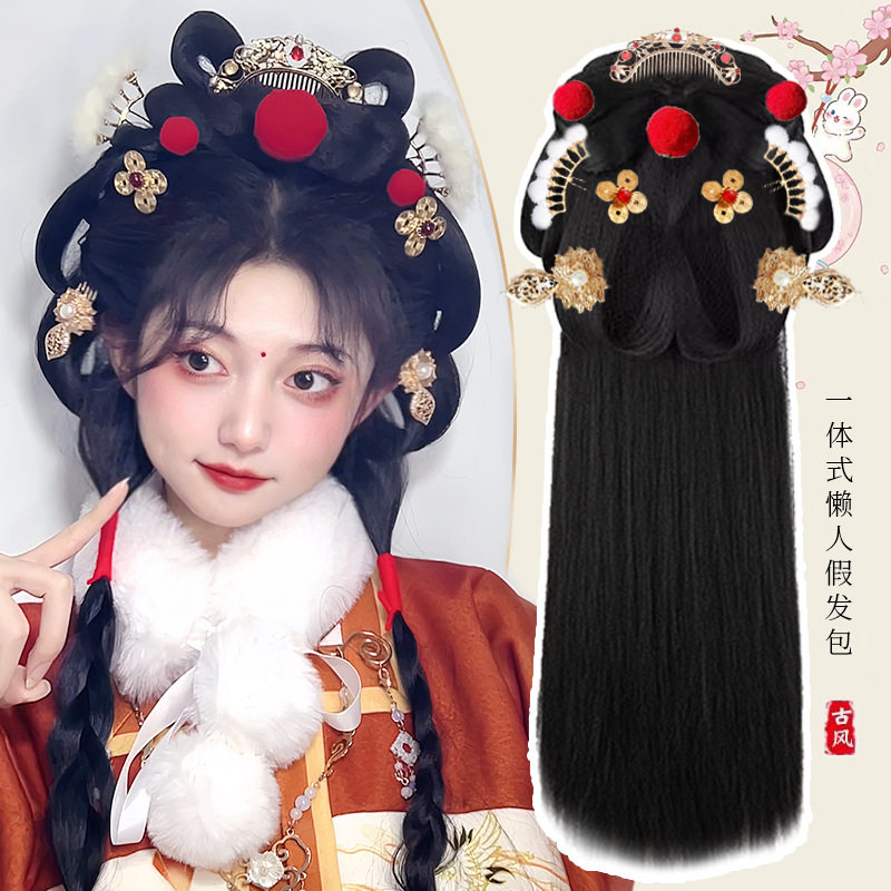 汉服假发古装新年头饰一体式发包古风假发髻盘发明制后脑勺垫发包