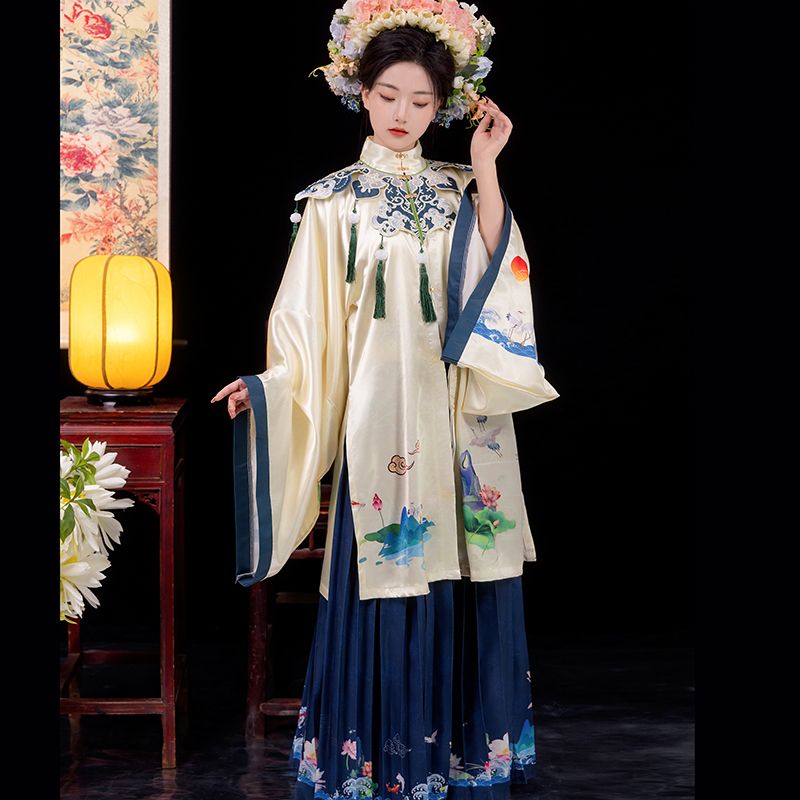 新款簪花汉服女士东方之韵明制重工刺绣百褶裙中国风日常春季套装