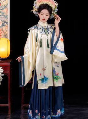 新款簪花汉服女士东方之韵明制重工刺绣百褶裙中国风日常春季套装