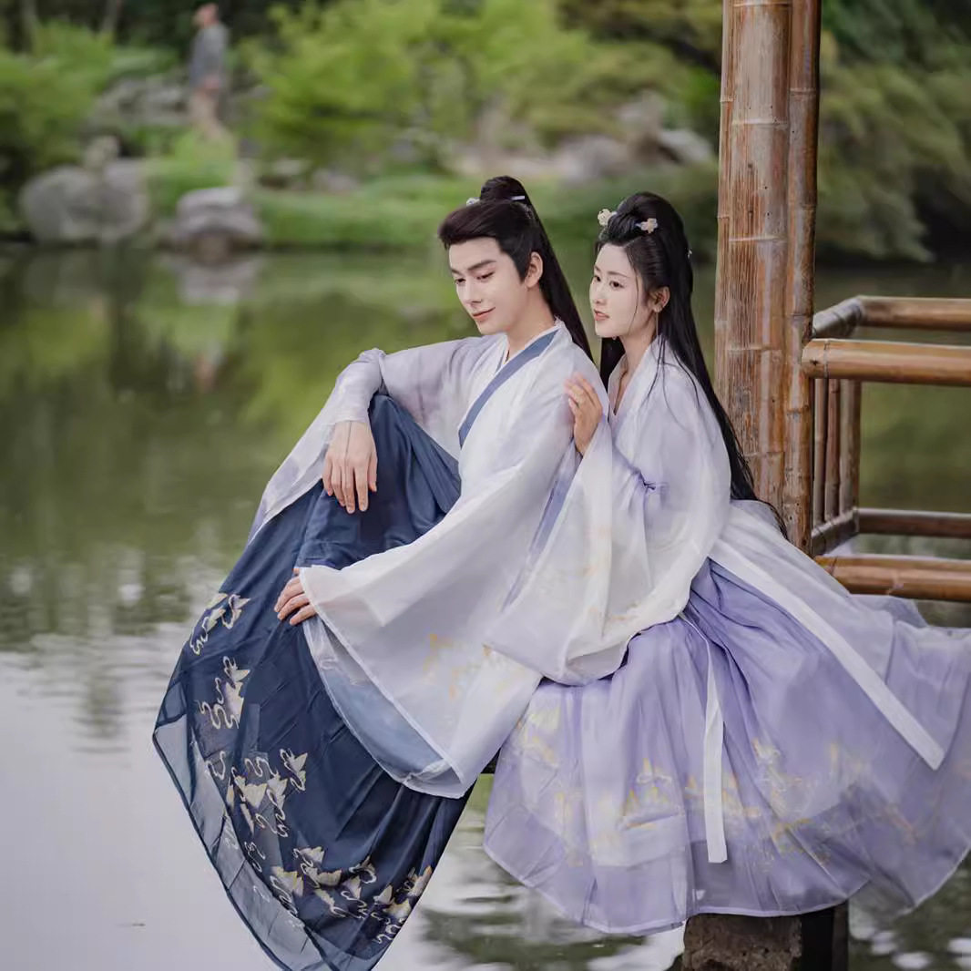 情侣汉服男女新款晋制交领印花超仙套装闺蜜中国风日常表演春夏秋