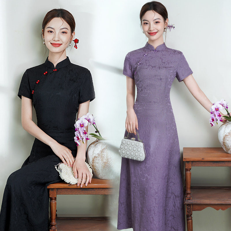 紫色高考送考妈妈装显瘦新中式改良旗袍2026新款女复古连衣裙