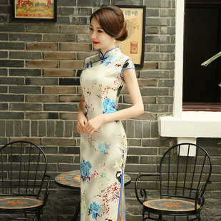 双层八扣长款改良旗袍2026新款女中式复古走秀款演出服装