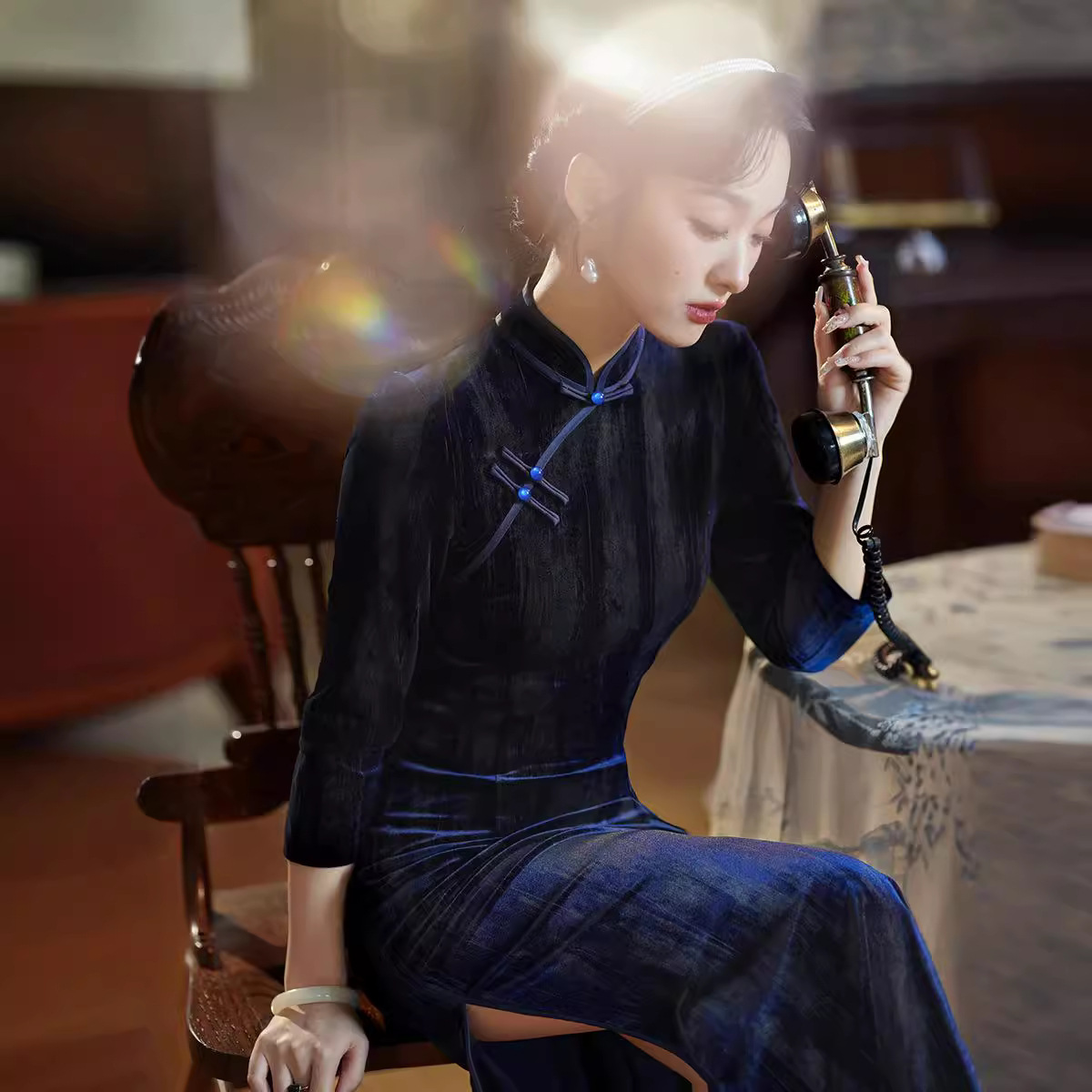 2025年春秋季新款改良旗袍日常老上海国风修身纯色长款长袖苏州