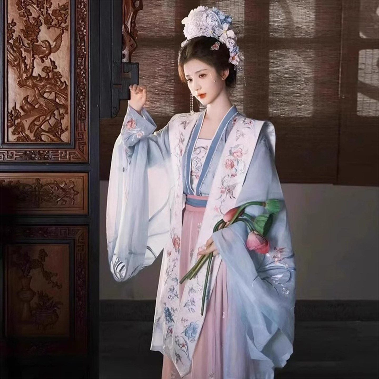 原创宋制汉服女鼓古装绝美大袖衫霞帔齐腰襦裙仙气飘飘古风套装夏