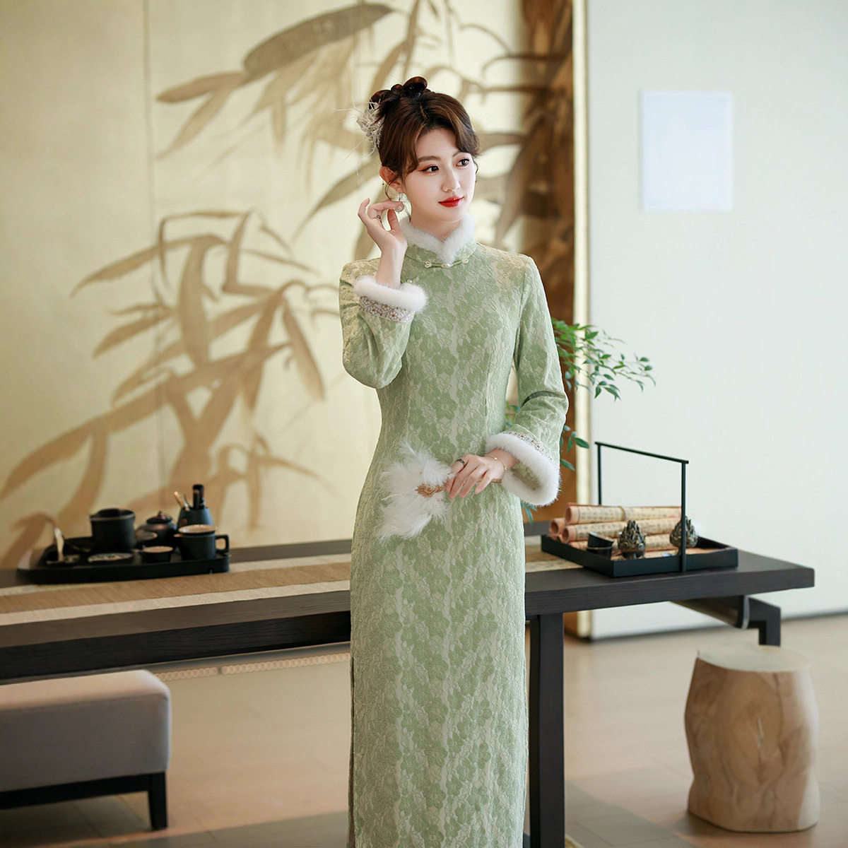 靓依铺2026新款j加绒复古优雅民国风旗袍秋冬款改良气质淑女