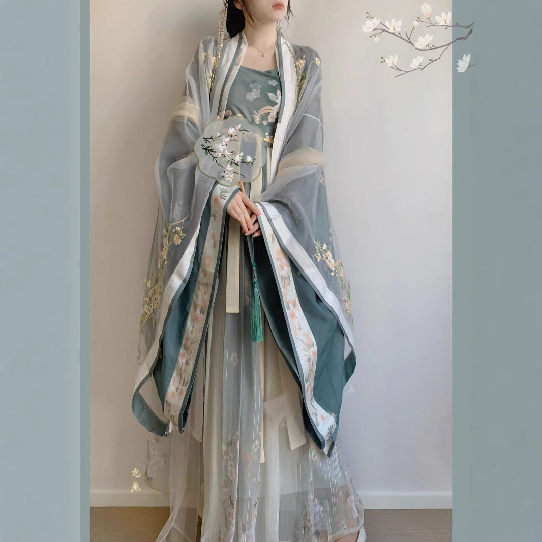原创汉服2026新款宋制绣花对襟大袖衫吊带一片齐腰百褶裙日常古装