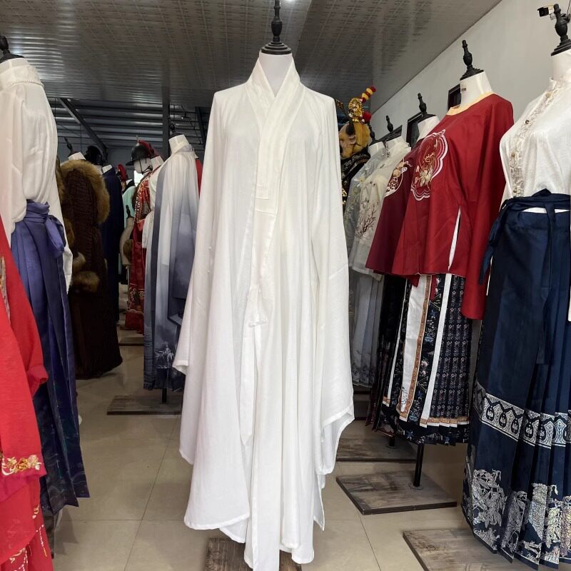 白色长袍打底服大褂2026新款夏季天丝亚麻透气男女款道袍内搭汉服