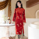 宴会礼服秋冬 改良旗袍2025新款 长袖 女复古修身 红色鱼尾国风新中式