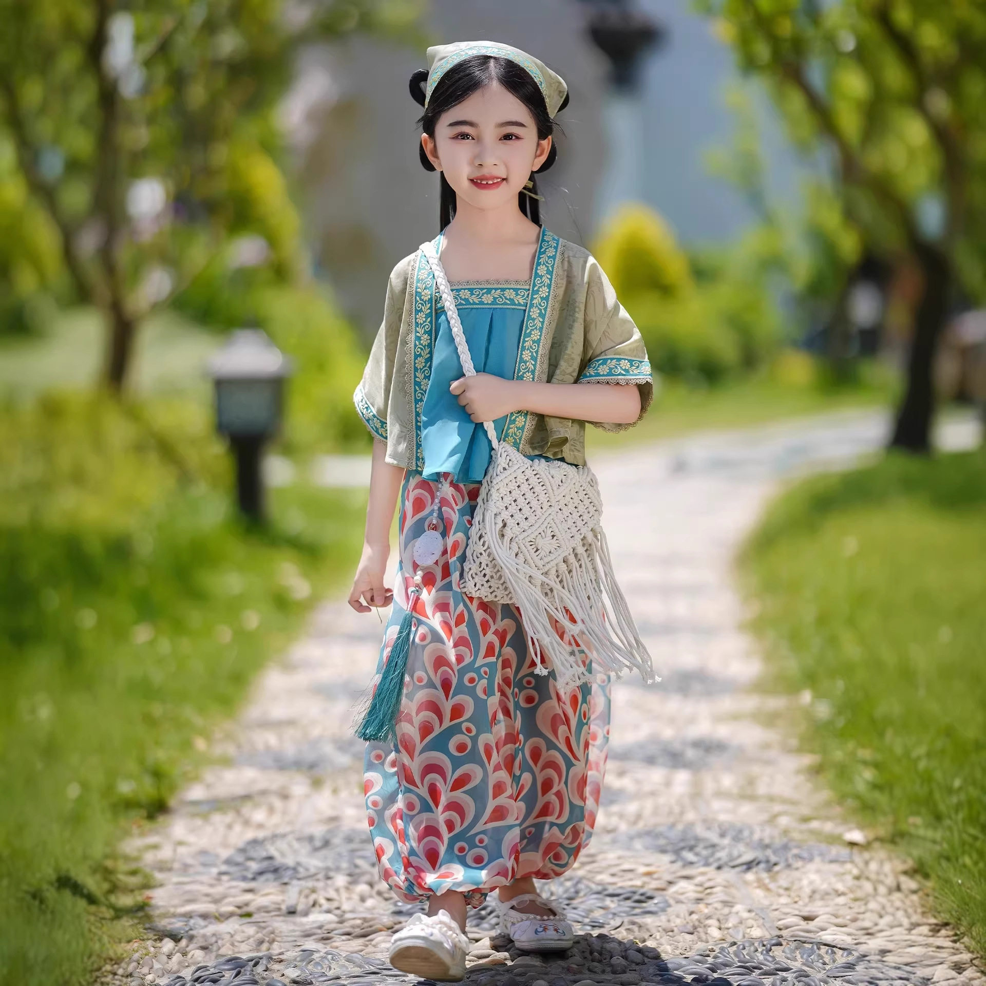 原创女童汉服2026新款改良短袖古装儿童中式田园风乡村汉元素套装