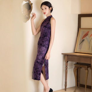 紫色旗袍2026年新款年轻款新中式日常改良无袖绝美连衣裙夏季