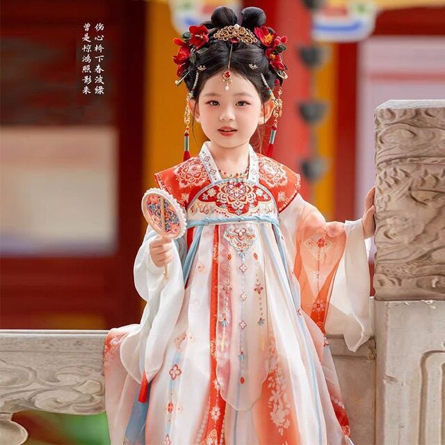 惊鸿舞女童汉服春秋儿童襦裙中国风古装超仙长袖连衣裙重工新款仙