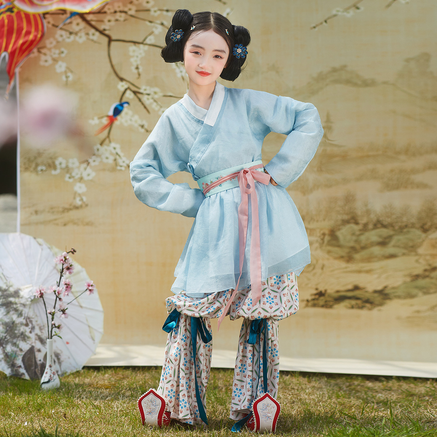 原创女童汉服2026新款唐风交领中长款襦裙儿童古风写真演出服古装