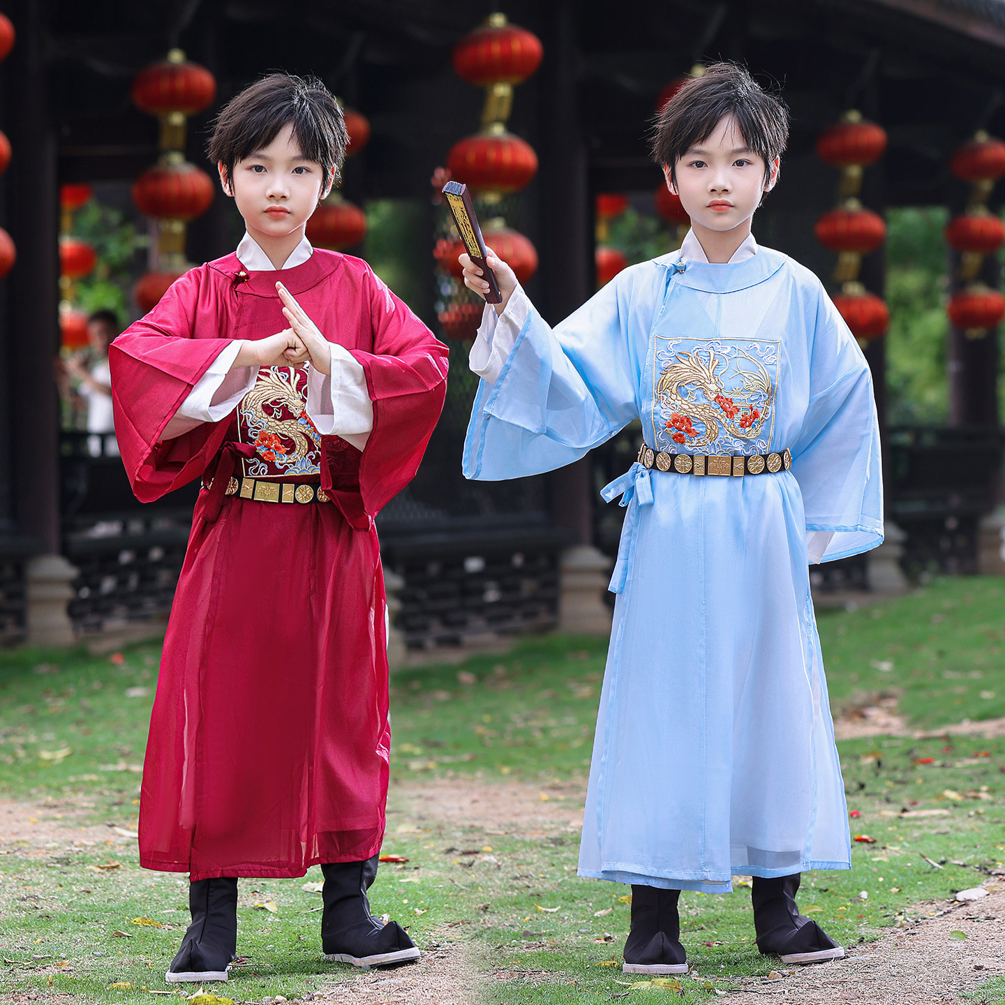 儿童汉服明制圆领男童演出服唐装国学服装古风超仙表演服书生