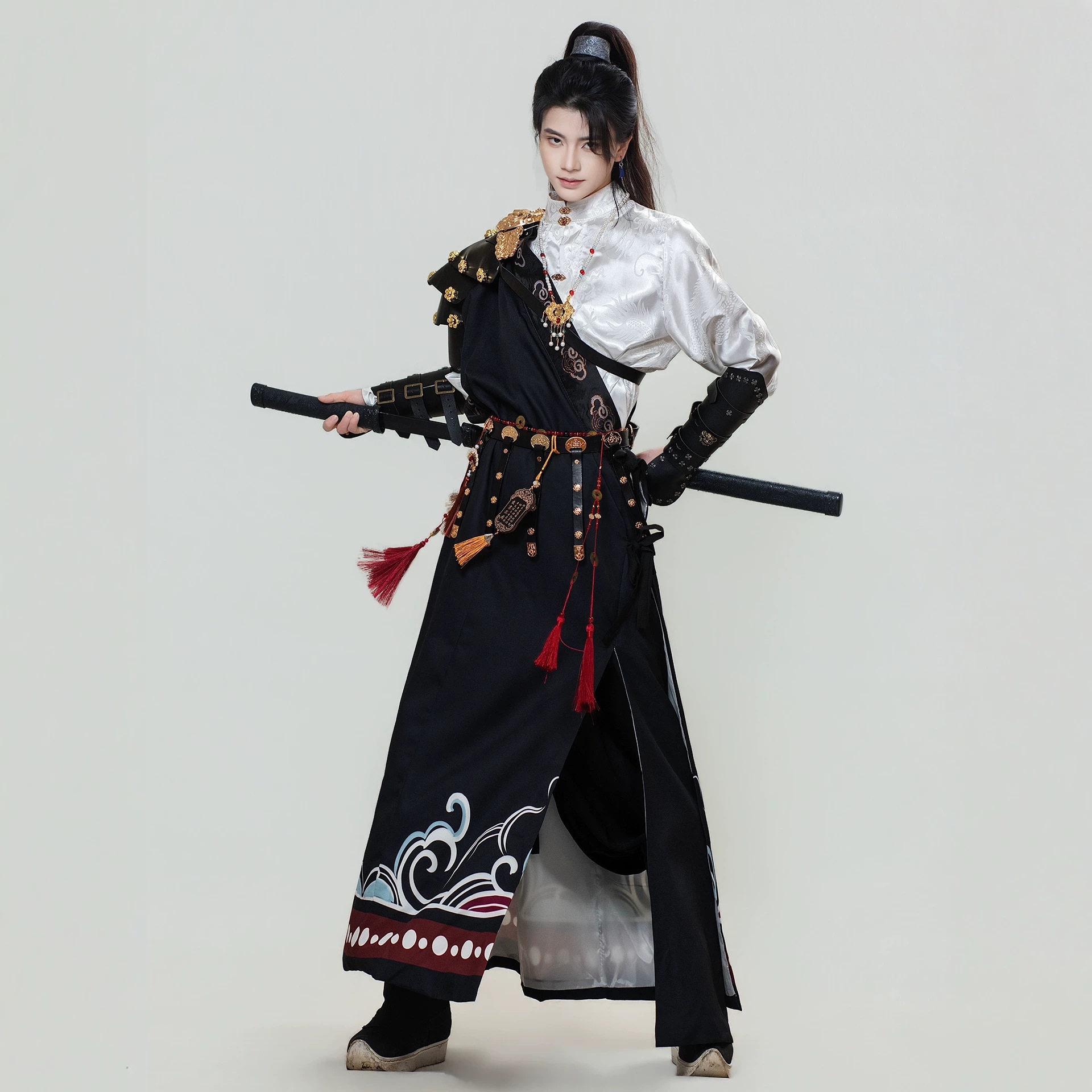 原创汉服男装武侠风劲装2026新款黑白撞色侠客古装帅气日常cos服