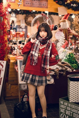 秋冬格子日系男女圣诞新年围巾