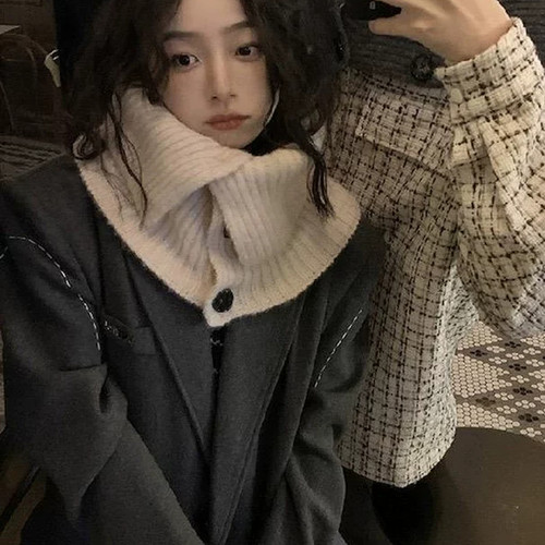 GRL毛线带扣纯色围脖围巾