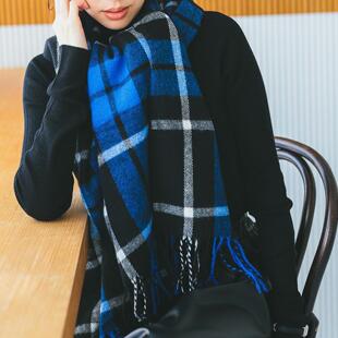 格子围巾羊毛腈纶混纺冬季保暖24年日单尾货新款男女保暖披巾披肩
