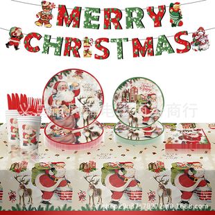 复古圣诞节主题派对麋鹿圣诞老人雪人一次性餐具圣诞派对装 饰用品