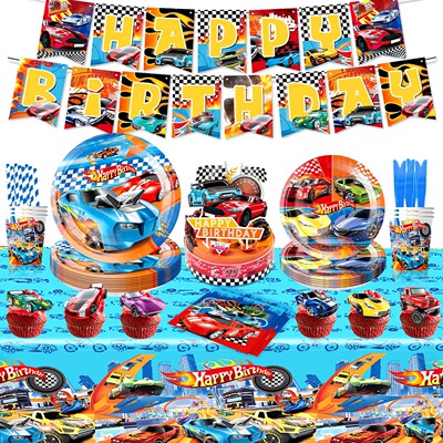 风火轮赛车Hot Wheels主题男孩生日派对布置装饰餐具纸盘纸杯纸巾
