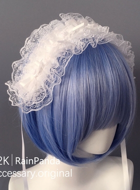 日系亚文化蕾丝发带发饰蝴蝶结lolita头饰少女洛丽塔配饰蓝色kc