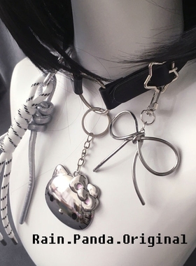 雨熊自制KT硬核挂件项圈y2k暗黑哥特项链亚文化5颈链