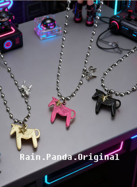 雨熊cyber赛博朋克风滴釉小马项链y2k甜酷锁骨链亚文化颈链