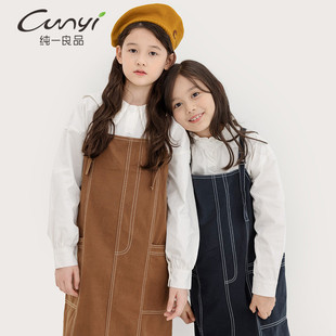 纯一良品童装女童背带裙洋气秋冬新品中大童棉质修身长裙连身裙潮