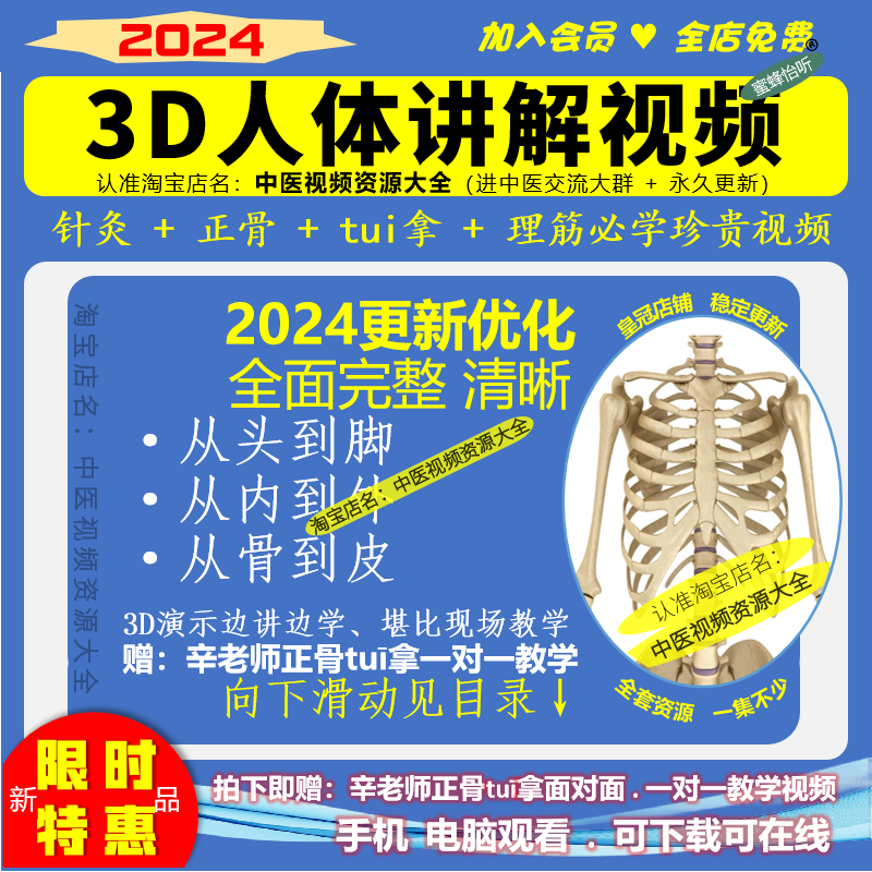 3D人体讲解自学习中医视频人体骨骼3D动态演示全集动画讲解课程