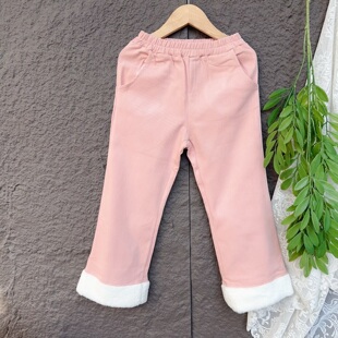 贝贝祖 秋冬季小众百搭加绒微喇裤女童秋冬洋气纯棉薄绒儿童裤子