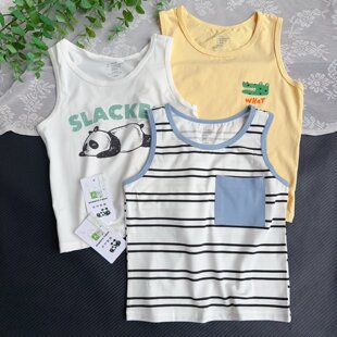 男童竹纤维背心夏季薄款 儿童卡通熊猫无袖T恤宝宝条纹外穿打底衫