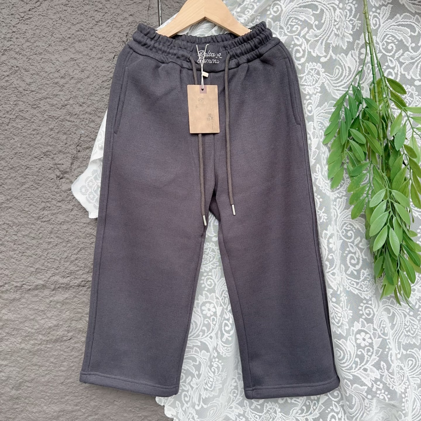 爱木橦裤子冬款女童加厚一体绒糯米裤中大童阔腿休闲裤女生长裤