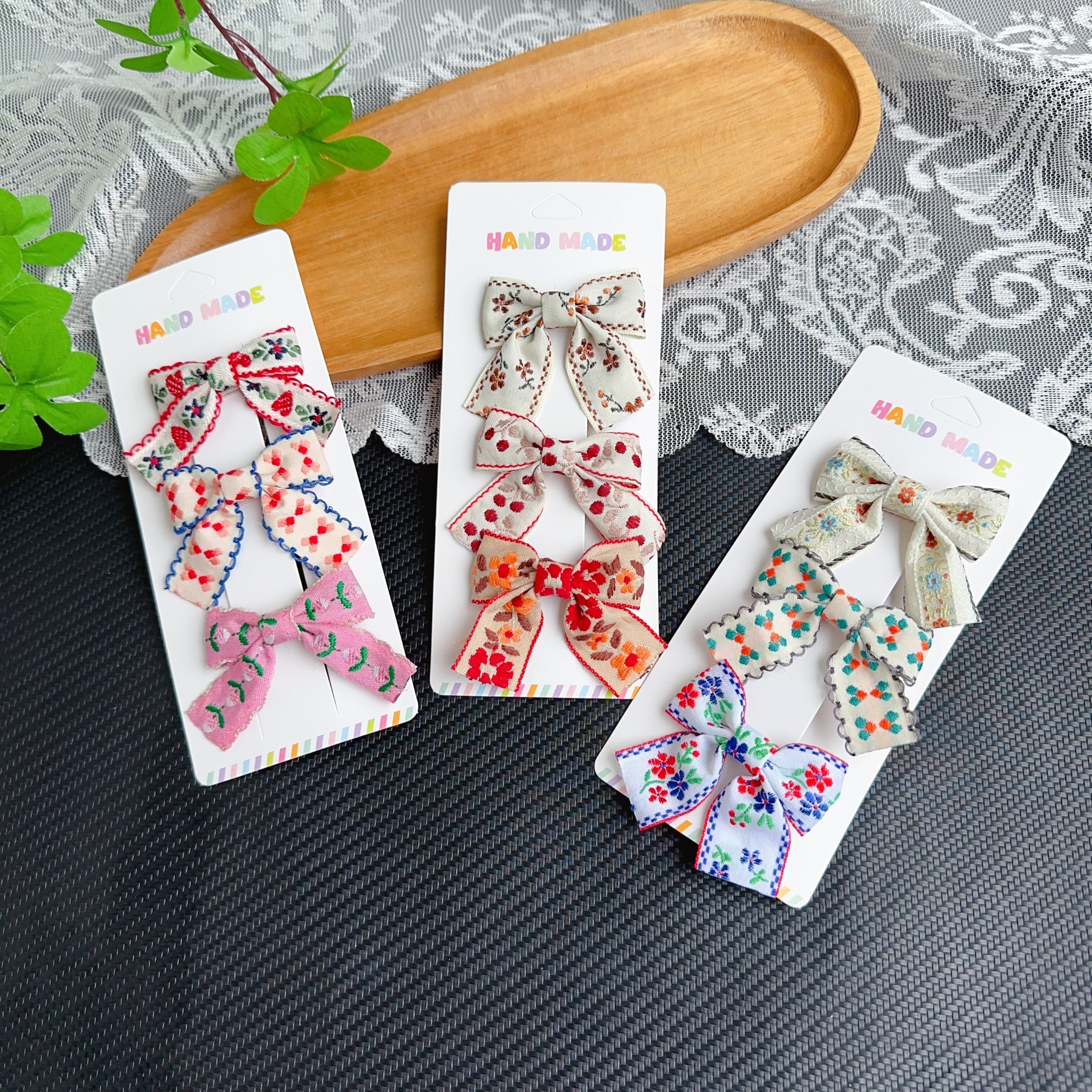 婴幼儿不伤发全包布儿童发夹可爱刺绣蝴蝶结宝宝发卡女童刘海边夹