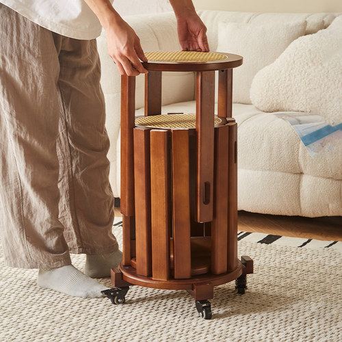 四合一实木圆凳可移动收纳叠叠凳