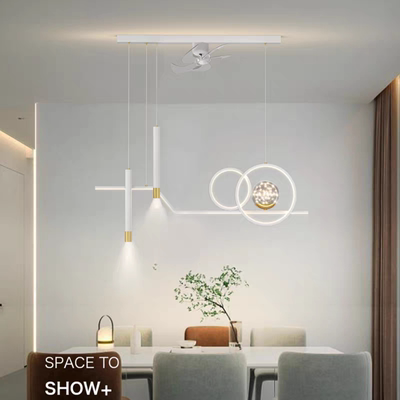 餐厅吊灯意式极简现代简约2025年新款长条风扇一体灯具
