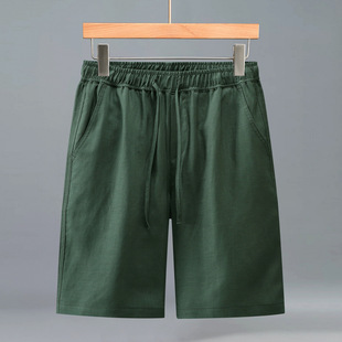子男沙滩裤 麻料五分裤 中裤 宽松休闲大裤 天丝亚麻短裤 衩男士 男夏季